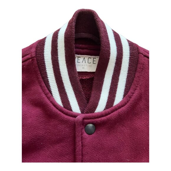 PEACE COLLECTIVE -  HOME IS TORONTO Button-Up Varsity Jacket - XS - Red/Burgundy - Picture 3 of 6